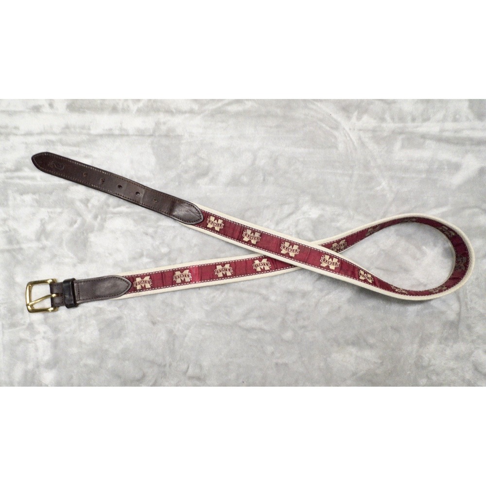 Vineyard Vines Mississippi St University Bulldogs Ribbon Leather Tab Belt Men 44